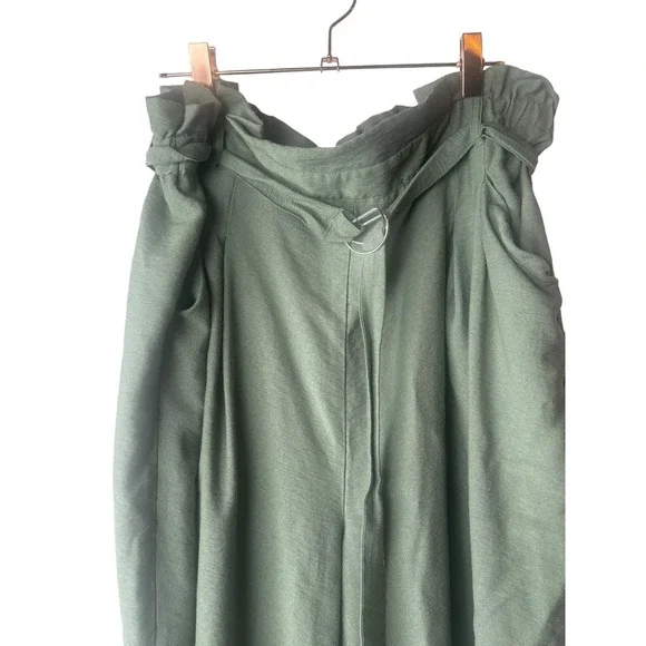 Vero Moda Viscose Green Paper Bag Belted Wide Leg Cropped Trousers NWOT Size 16 - Picture 3 of 5